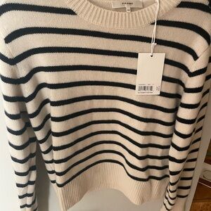 Frame Denim Women's Crew Neck Sweater - Cashmere Black and Cream Stripes